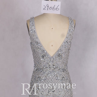 Crystals Feather Mermaid Prom Party Gown Evening Dress