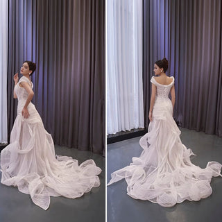 Vneck Vintage Cap sleeve Mermaid Wedding dress with Ruffled Skirt - Rosymae