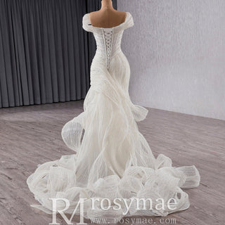 Vneck Vintage Cap sleeve Mermaid Wedding dress with Ruffled Skirt - Rosymae