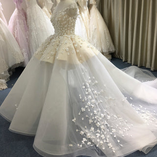 Voluminous Tiered Overskirt Wedding Dress with 3D Flowers & Mini Puff Underlay - Rosymae
