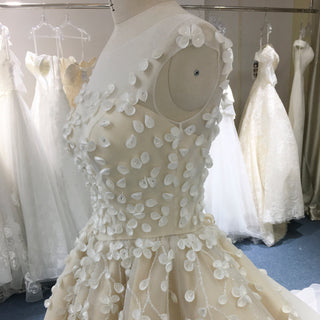Voluminous Tiered Overskirt Wedding Dress with 3D Flowers & Mini Puff Underlay - Rosymae