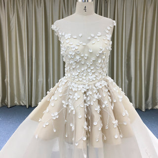 Voluminous Tiered Overskirt Wedding Dress with 3D Flowers & Mini Puff Underlay - Rosymae