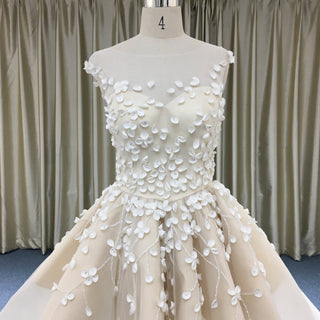 Voluminous Tiered Overskirt Wedding Dress with 3D Flowers & Mini Puff Underlay - Rosymae