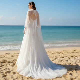 Bling Sequin Wedding Dress with Cape Hobo Bridal Gown