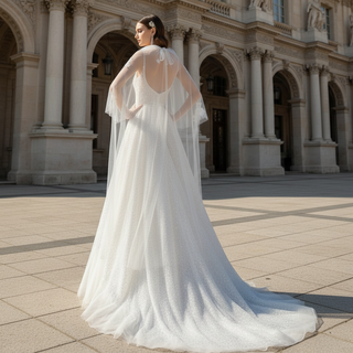 Bling Sequin Wedding Dress with Cape Hobo Bridal Gown