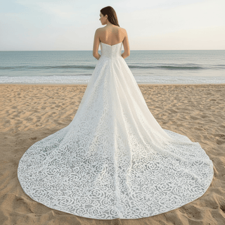 Western Unique Lace Romantic Bohemian Wedding Dress with Vneck - Rosymae