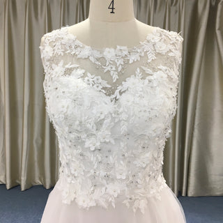 Sleeveless A-line Wedding Gown with Lace Bodice and Full Tulle Skirt