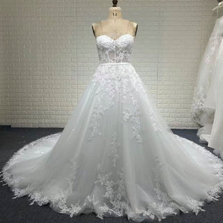 Elegant A-line Wedding Dress with Sweetheart Neckline and Long Train