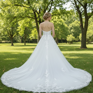Elegant A-line Wedding Dress with Sweetheart Neckline and Long Train