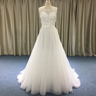 Sleeveless A-line Wedding Gown with Lace Bodice and Full Tulle Skirt