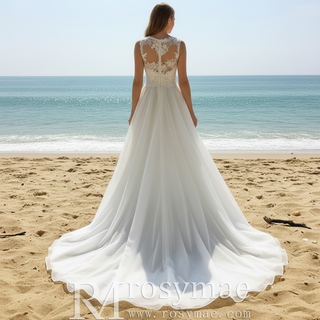 Sleeveless A-line Wedding Gown with Lace Bodice and Full Tulle Skirt