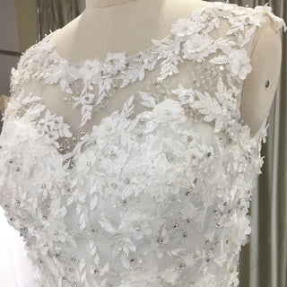 Sleeveless A-line Wedding Gown with Lace Bodice and Full Tulle Skirt