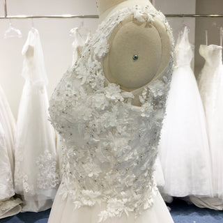 Sleeveless A-line Wedding Gown with Lace Bodice and Full Tulle Skirt