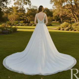 White Ballgown Tulle Open Back Wedding Dress with Tank Sleeve - Rosymae