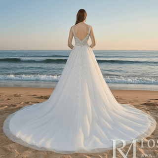 White Ballgown Tulle Open Back Wedding Dress with Tank Sleeve - Rosymae