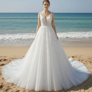 White Ballgown Tulle Open Back Wedding Dress with Tank Sleeve - Rosymae