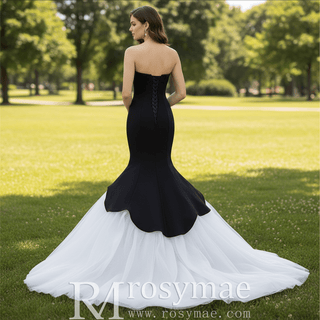 White & Black Sweetheart Bridal Gown Mermaid Wedding Dress - Rosymae