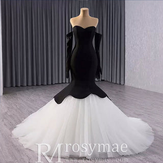 White & Black Sweetheart Bridal Gown Mermaid Wedding Dress - Rosymae