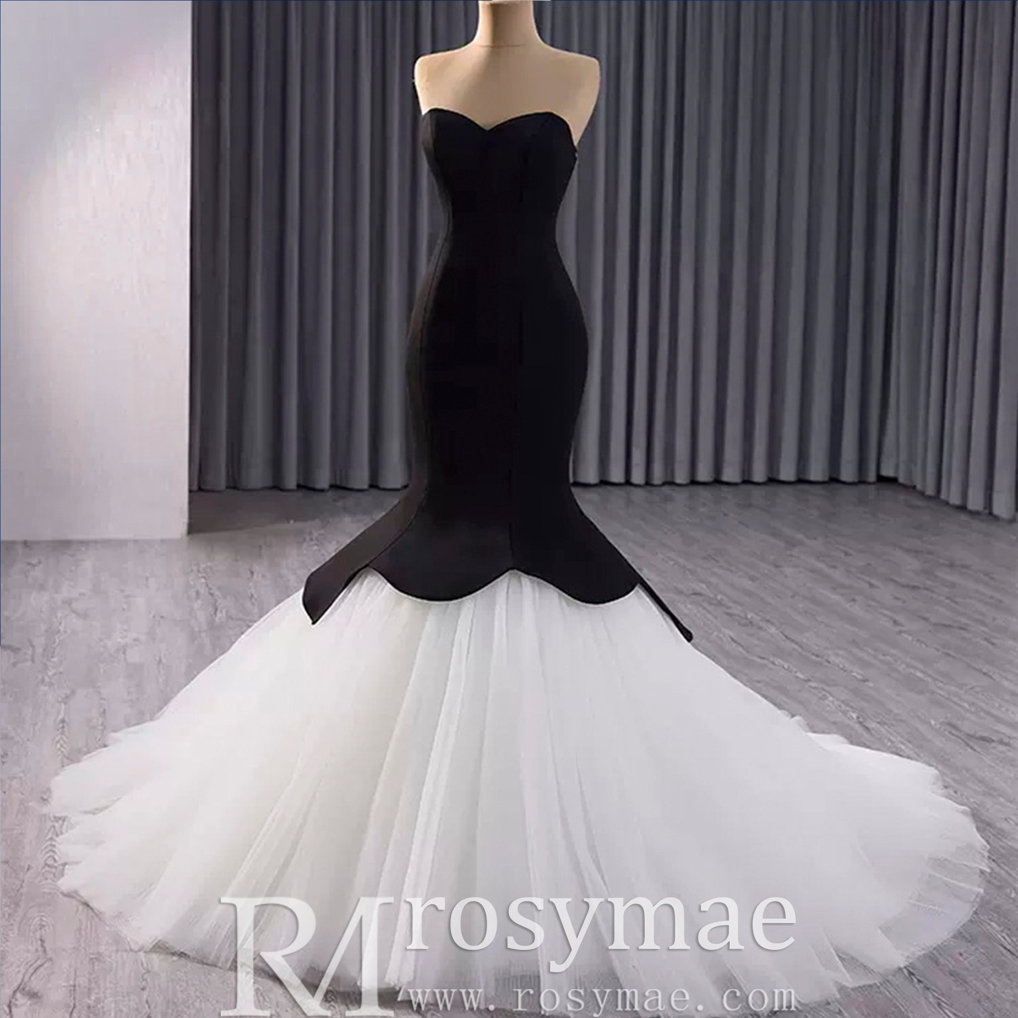 White & Black Sweetheart Bridal Gown Mermaid Wedding Dress - Rosymae