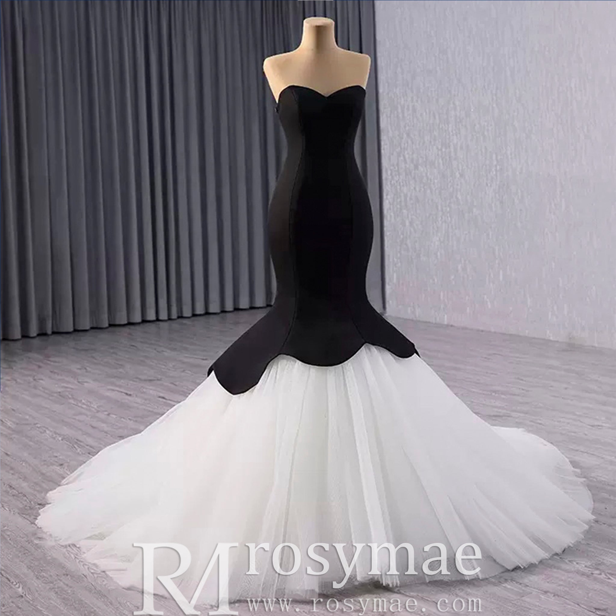 White & Black Sweetheart Bridal Gown Mermaid Wedding Dress - Rosymae