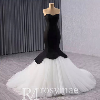 White & Black Sweetheart Bridal Gown Mermaid Wedding Dress - Rosymae