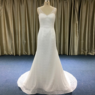 Backless Full Lace A-line Wedding Dress with Illusion V-neckline