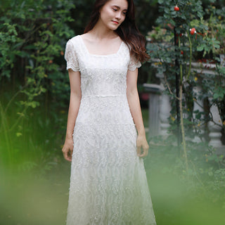 Classic A-line Intricate Lace Wedding Dress with Square Neckline Rosymae Classic A-line Intricate Lace Wedding Dress with Square Neckline Rosymae