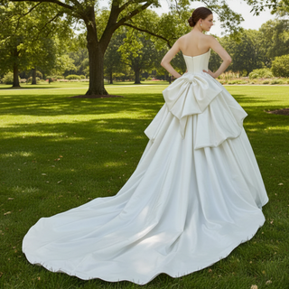Strapless Satin Ball Gown Wedding Dress Ruffle Skirt Bridal Gown