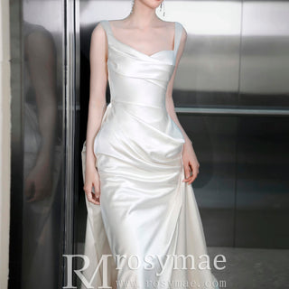 Asymmetrical Satin Wedding Dress with Detachable Train