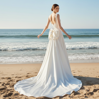 Asymmetrical Satin Wedding Dress with Detachable Train