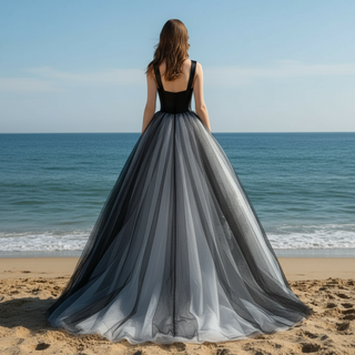 Trendy Black And White Wedding Dresses Square-neck For Bride