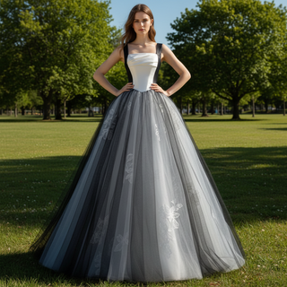 Trendy Black And White Wedding Dresses Square-neck For Bride