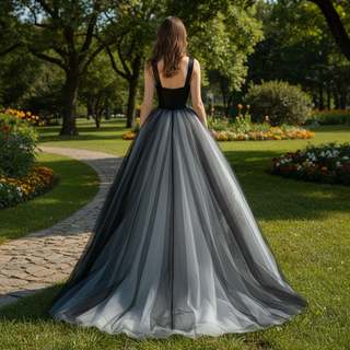 Trendy Black And White Wedding Dresses Square-neck For Bride