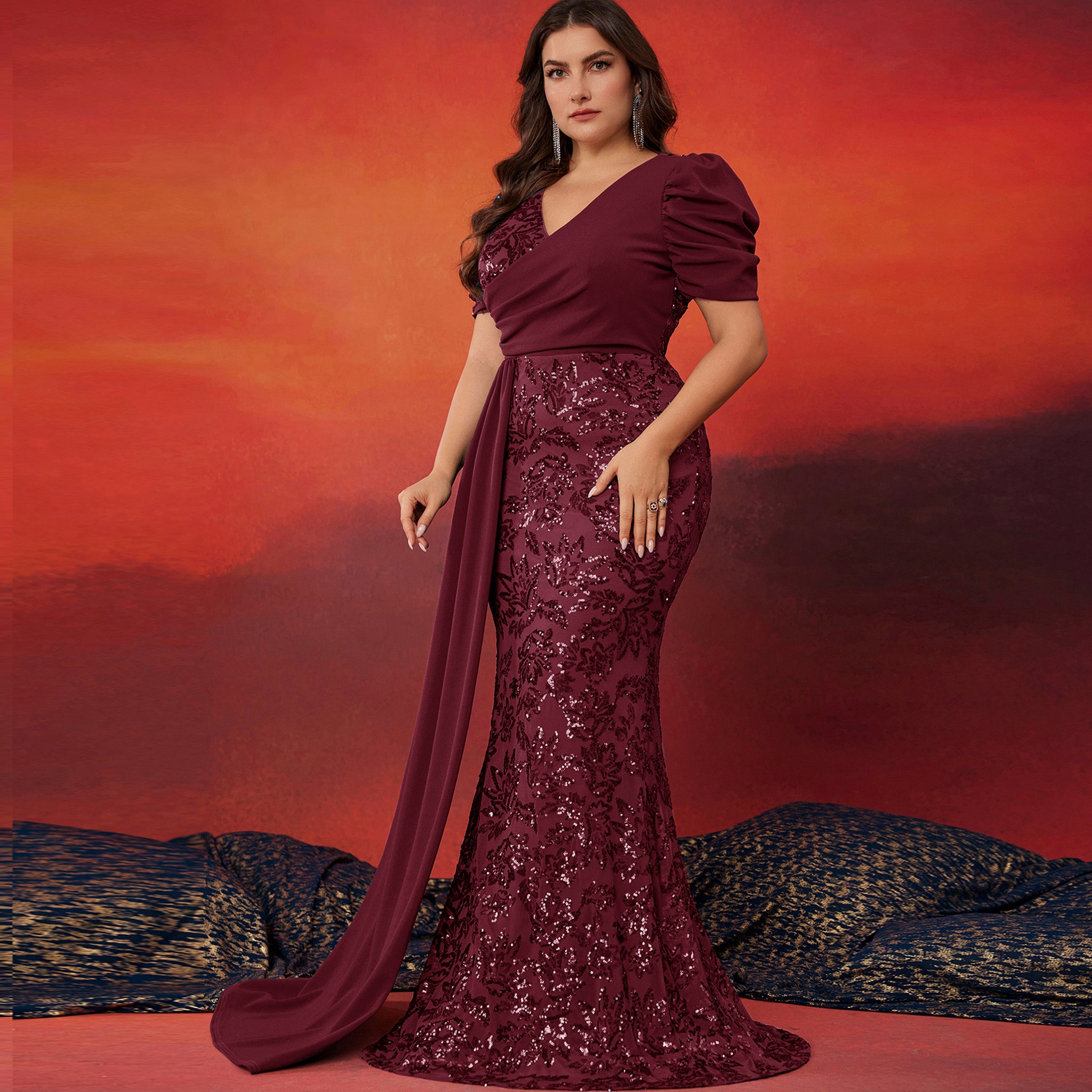 Classic Trendy Short Sleeve Plus Size Mermaid Dresses for Evening Party Dark Green / 1XL Classic Trendy Short Sleeve Plus Size Mermaid Dresses for Evening Party Dark Green / 1XL