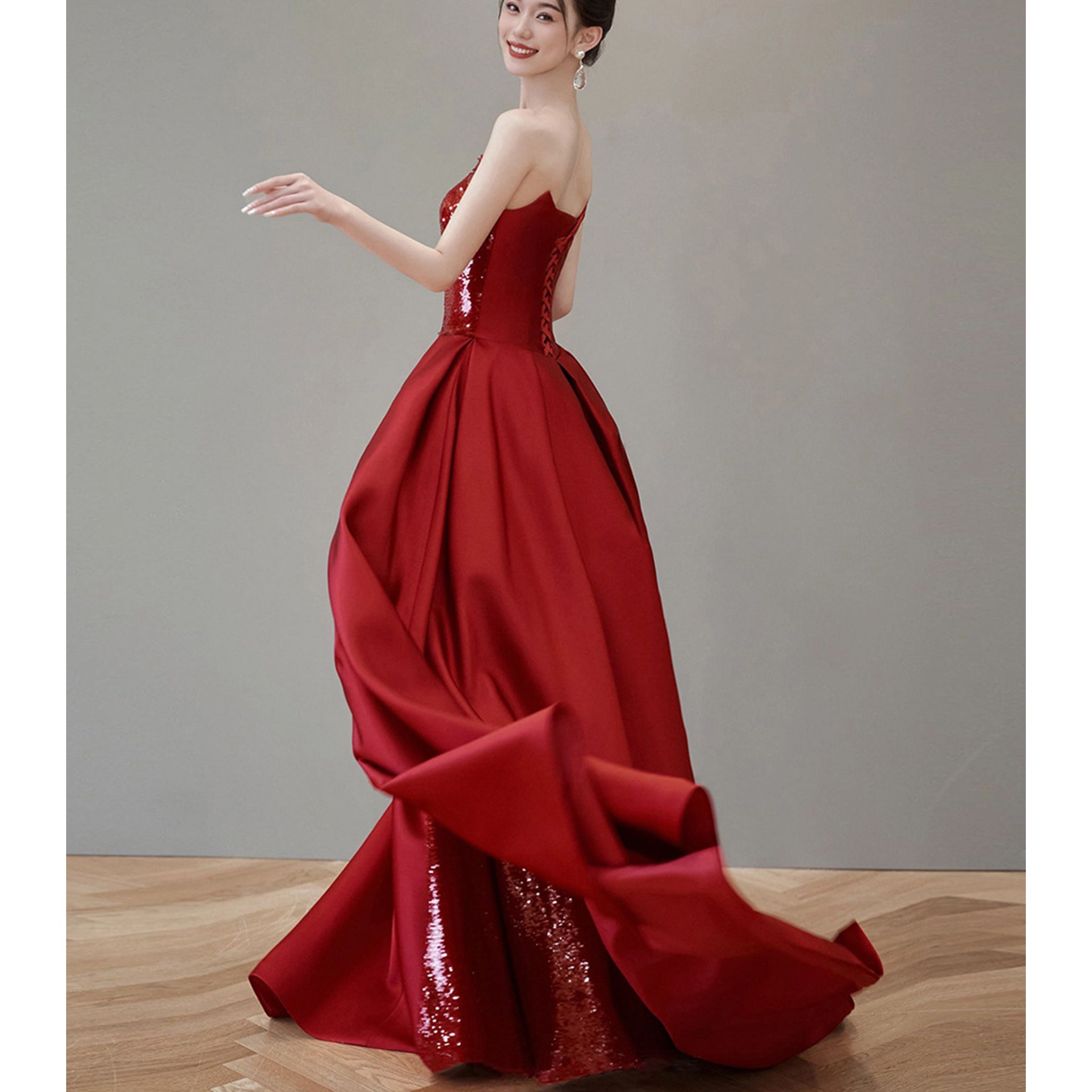 Elegant Wine Red Evening Dress Leg Split Sequins Formal Prom Dress Red / 10 Elegant Wine Red Evening Dress Leg Split Sequins Formal Prom Dress Red / 10
