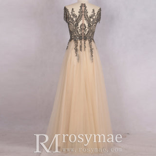 Women A Line Champagne Evening Dress for Wedding - Rosymae