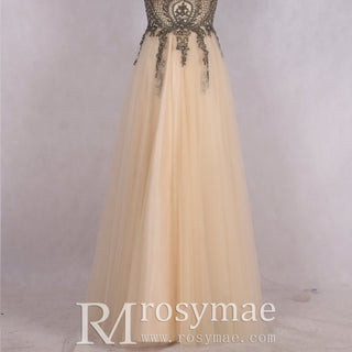 Women A Line Champagne Evening Dress for Wedding - Rosymae