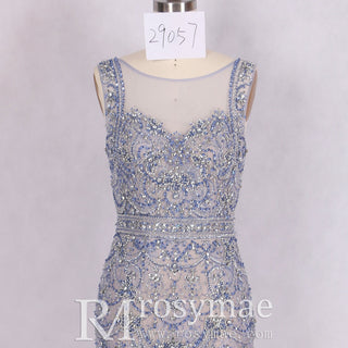 Women Light Blue Evening Dress Mermaid Prom Party Gown - Rosymae
