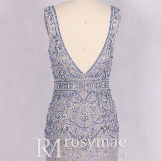 Women Light Blue Evening Dress Mermaid Prom Party Gown - Rosymae