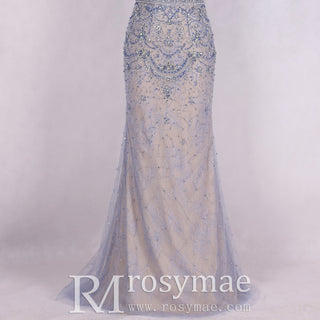 Women Light Blue Evening Dress Mermaid Prom Party Gown - Rosymae