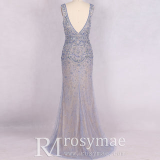 Women Light Blue Evening Dress Mermaid Prom Party Gown - Rosymae