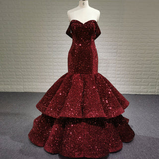 Women Maxi Off the Shoulder Sequin Prom Dress Evening Gown - Rosymae