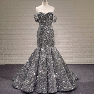 Women Maxi Off the Shoulder Sequin Prom Dress Evening Gown - Rosymae