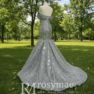 Women Maxi Off the Shoulder Sequin Prom Dress Evening Gown - Rosymae