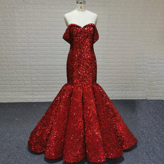 Women Maxi Off the Shoulder Sequin Prom Dress Evening Gown - Rosymae