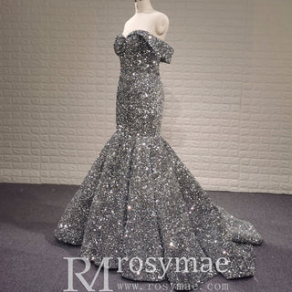 Women Maxi Off the Shoulder Sequin Prom Dress Evening Gown - Rosymae