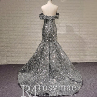 Women Maxi Off the Shoulder Sequin Prom Dress Evening Gown - Rosymae