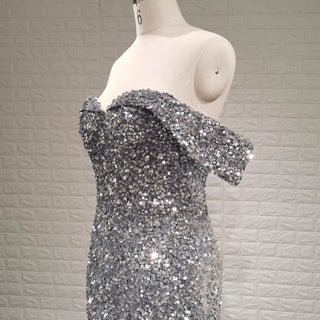 Women Maxi Off the Shoulder Sequin Prom Dress Evening Gown - Rosymae