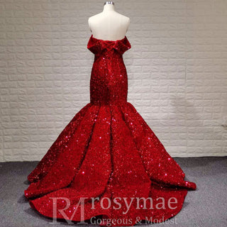 Women Maxi Off the Shoulder Sequin Prom Dress Evening Gown - Rosymae