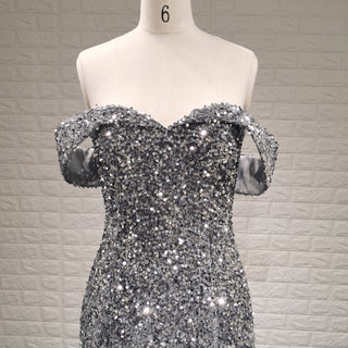 Women Maxi Off the Shoulder Sequin Prom Dress Evening Gown - Rosymae